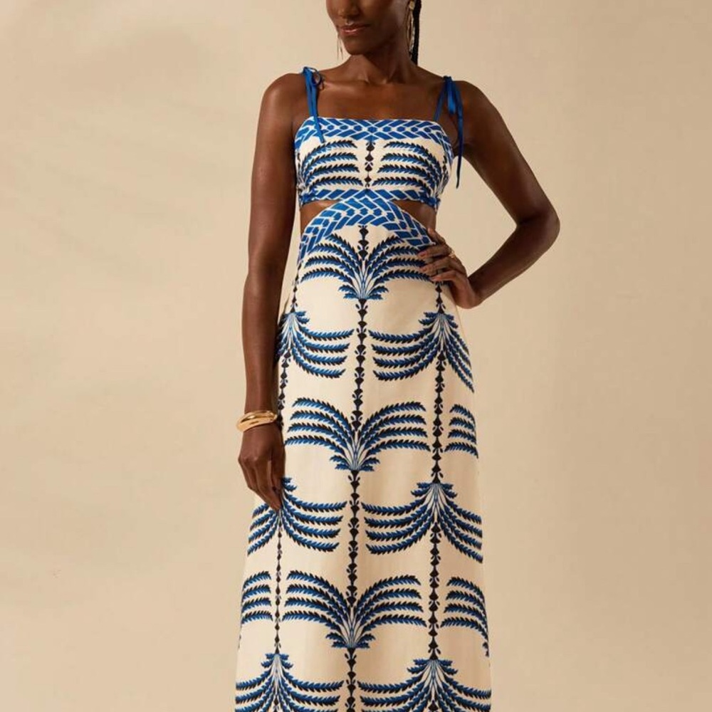 Blue and White Patterned Maxi Dress